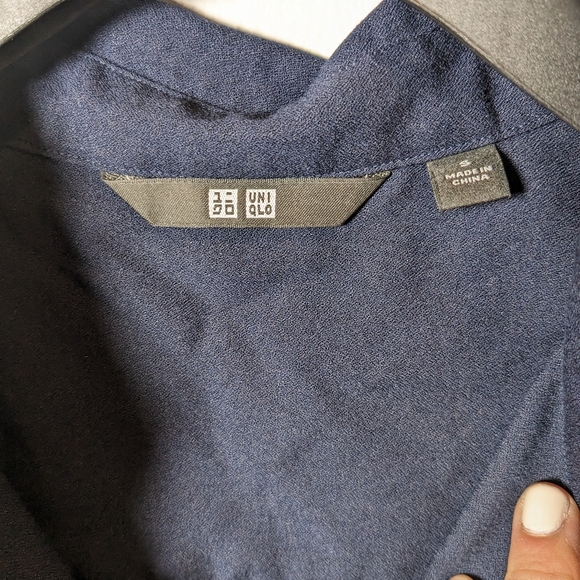 Uniqlo Collar Skipper Blouse 3/4 Sleeve Navy Blue - Picture 4 of 6
